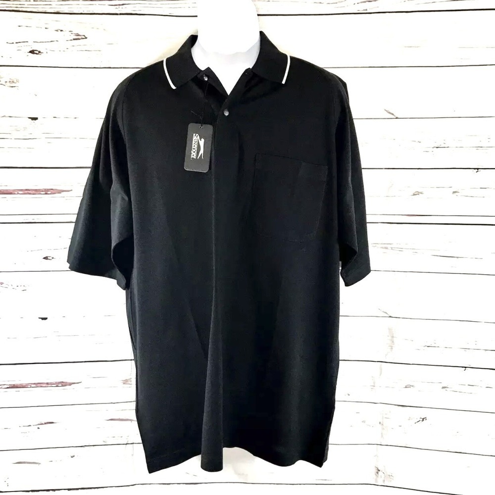Slazenger polo shirt Men's Large Black Golf Short Sleeves Cotton NWT